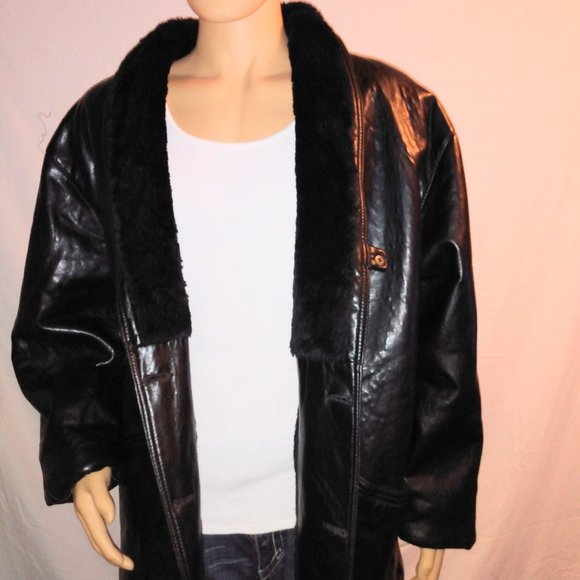 T Shearling Made In Italy Designer Black Soft Leather Fur Lined XL